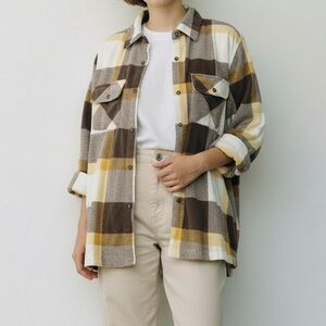 NWT - Better Unsaid Eve Plaid Fleece Shacket Brown Combo Sizes Small & Medium